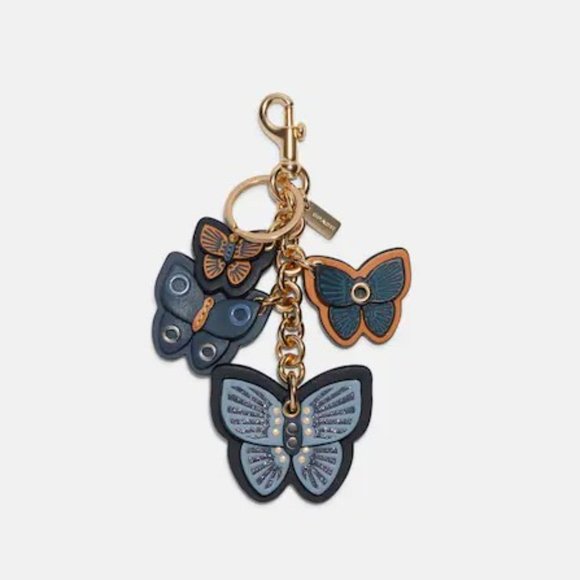 Coach Butterfly Cluster Bag Charm Denim c8224 Blue Leather Grommet FOB Keychain - Picture 1 of 6
